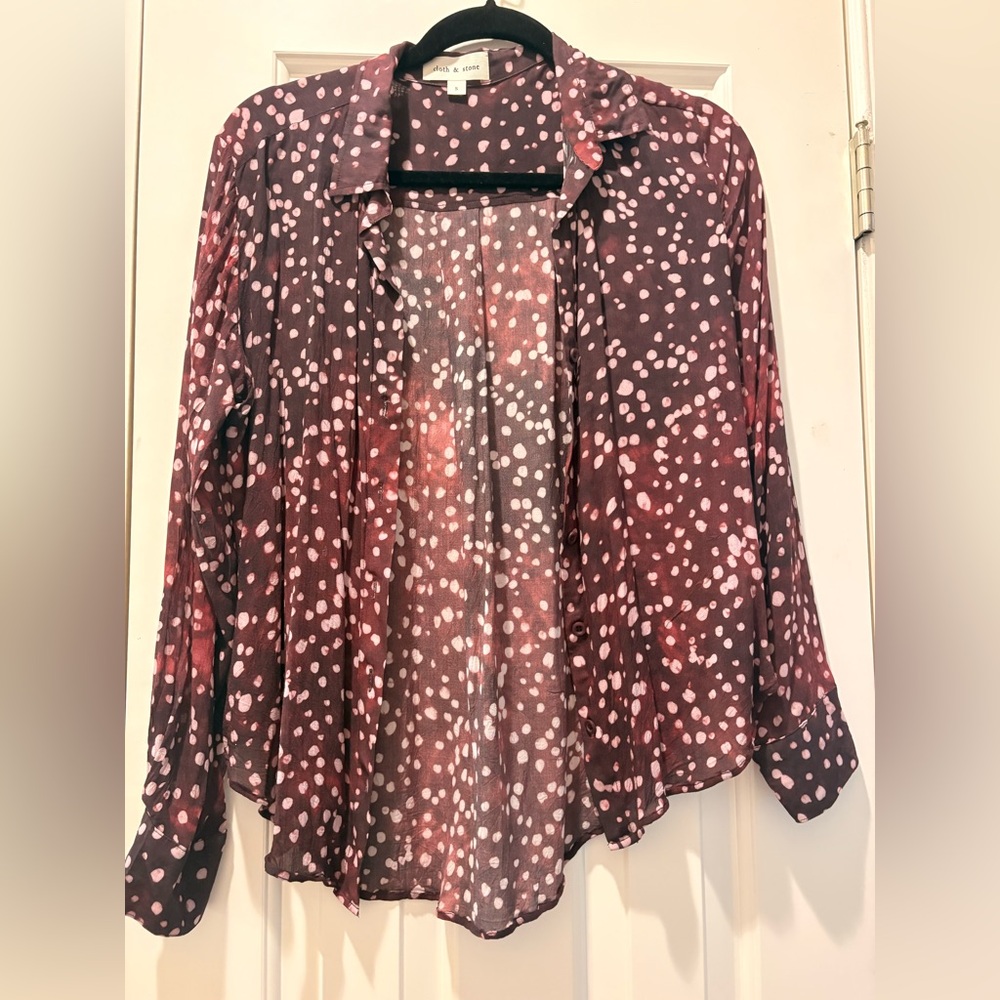 cloth & stone Burgundy and Pink Polka Dot Button-Down Shirt